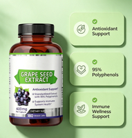 Emballage OEM, 180 capsules d'extrait de pépins de raisin, 400 mg, soutien antioxydant, santé immunitaire, complément alimentaire à base de plantes