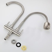 Nouvelle Arrivée Robinet de Cuisine Mural en Acier Inoxydable 304 Brossé Luxe Léger à 2 Poignées avec Douchette Extractible Rotative à 360 Degrés
