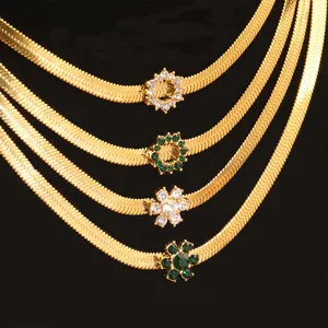 Collar de oro de 18K con colgante de cristal, cadena de serpiente de acero inoxidable chapado en oro