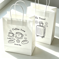 Sacs en papier kraft personnalisés avec logo imprimé pour emballage alimentaire, cadeaux et produits ménagers – Blanc et brun, pas chers