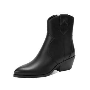 Bottines en similicuir <span class=keywords><strong>noir</strong></span> pour femmes, talon bas, fermeture éclair, bout pointu, style western, printemps/été, automne/hiver - Product Image 6