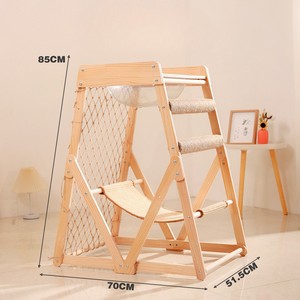 Arbre à chat en bois massif avec hamacs, style moderne, structure d'escalade pour chats d'intérieur, maisonnette pour animaux imprimée mignonne, colonnes de traction - Product Image 4