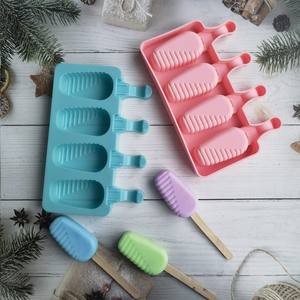 Moules à sucettes glacées DIY en silicone de qualité alimentaire sans BPA, 4 cavités, ovales, pour glaces, gâteaux, sucettes glacées, rose - Product Image 3