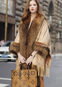 Caliente tendencia europea moda <span class=keywords><strong>mujer</strong></span> americana chaqueta de invierno Piel de mapache Real Streetwear moda capa <span class=keywords><strong>ganso</strong></span> abajo abrigo - Product Image 4