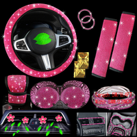 Ensemble d'accessoires de voiture en strass, housse de volant universelle rose, ensemble de décoration intérieure de voiture pour femmes et filles
