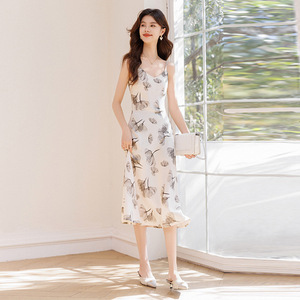 Sleeveless Floral Print Dress Spaghetti Strap Natural Waist Breathable Summer Casual Wear - Product Image 3