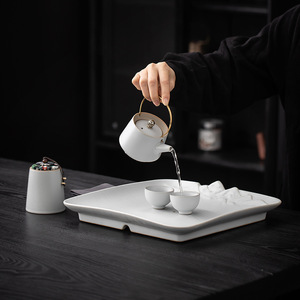 Plateau à thé carré en céramique, en porcelaine, avec drainage, pour la préparation et le séchage du thé, idéal pour le thé de l'après-midi - Product Image 3