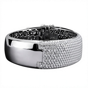 Classic Rhodium Plated Silver Moissanite Wide Crossover Pave <b>Set</b> Oval <b>Bangle</b> Bracelet for Women Trendy Party Jewelry - Product Image 1