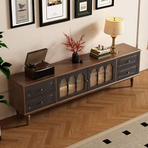 Meuble TV de luxe en bois de chêne de style Mid-Century Modern, ensemble table TV et table basse pour salon - Product Image 3