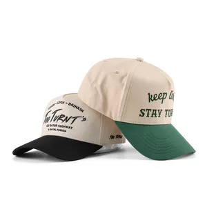 Topi bisbol katun 2 nada warna, topi bisbol katun dengan Logo bordir kustom gaya Bingkai A 5 Panel, dapat disesuaikan, uniseks