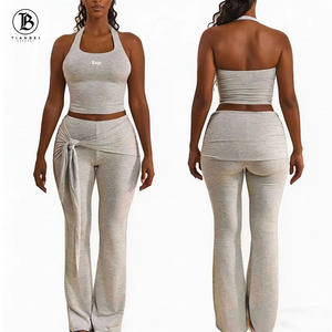 Nuovi Arrivi Primavera 2026: Completo Donna 2 Pezzi con Top Senza Maniche e Pantaloni a Vita Alta con Laccetti, Morbido Completo Casual per il Tempo Libero - Product Image 1