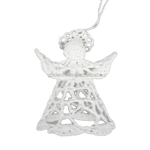 EG3597S Decorazione Natalizia 3D a Forma di Stella e Cuore da Appendere, Ornamento per Finestre, Angelo all'Uncinetto 100% Cotone Fatto a Mano - Product Image 1