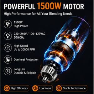 Nueva Licuadora 3 en 1 de Acero Inoxidable BF-5042, 10+ Velocidades, 1500W de Potencia, Uso Comercial, Múltiples Funciones, Frutas, Verduras, Carne, A++ - Product Image 2