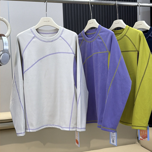 Kaos Lapisan Dasar Lengan Panjang Kontras Warna Tebal Hangat Berbahan Fleece Dua Sisi untuk Luar Ruangan - Product Image 2