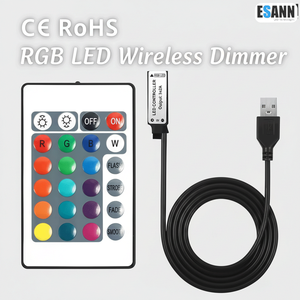 ESann Télécommande sans fil à 24 touches avec gradateur <span class=keywords><strong>LED</strong></span> <span class=keywords><strong>RGB</strong></span> et connecteur DC, charge maximale 72W pour SMD 5050 3528 2835 - Product Image 1