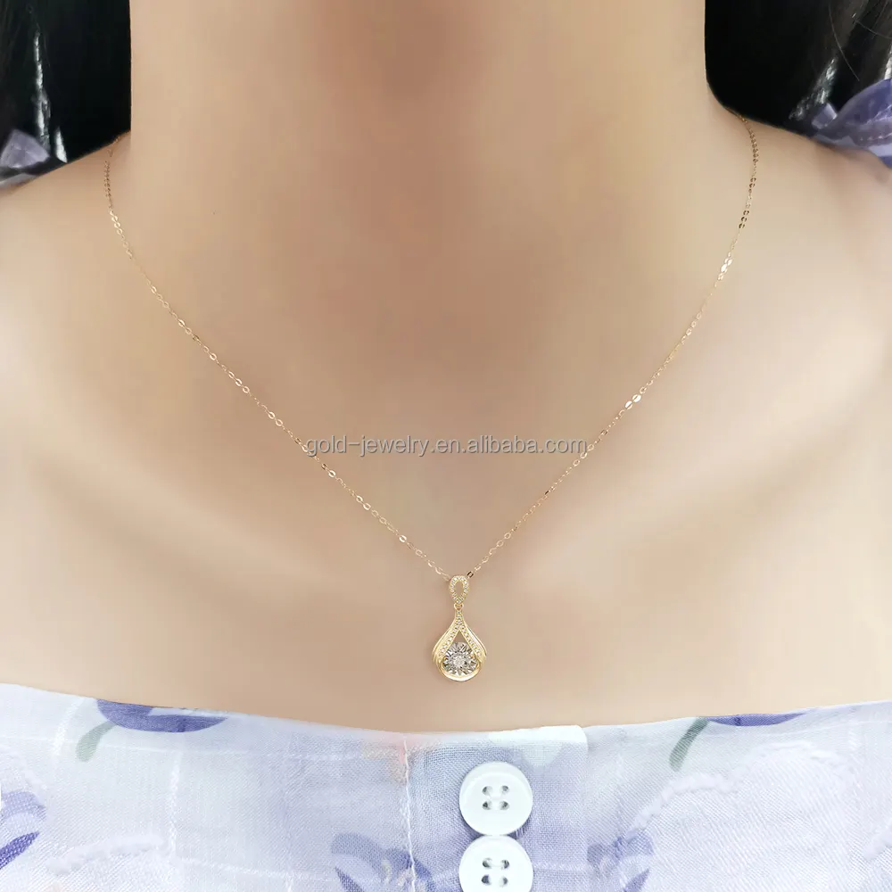 Collar de oro auténtico de 18 quilates con forma de gota de agua, joyería, colgante, diamante, venta al por mayor, nuevo diseño