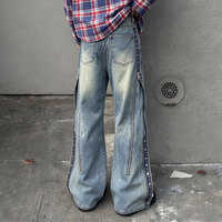 Jean slim blanc personnalisé pour homme, délavé, effet usé, style streetwear, denim vintage, fermeture éclair, boutons-pression métalliques, ourlet évasé fendu