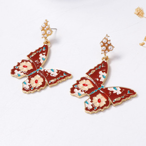 Orecchini a Perno con Grande Farfalla Colorata in Stile Etnico, Orecchini Pendenti con Farfalla e Fiore in Lega per Donne - Product Image 3