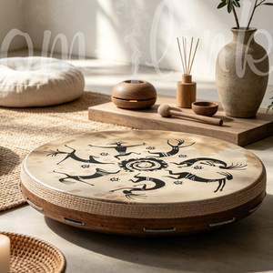 Tambour chamanique artisanal en peau de chèvre pour la pleine conscience, la relaxation et le bien-être <span class=keywords><strong>holistique</strong></span> - Product Image 1