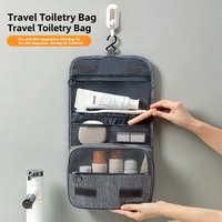 Sac de rangement de voyage suspendu pour articles de toilette, multi-compartiments, grande capacité, trousse de toilette portable avec fermeture éclair et crochet, logo personnalisé OEM