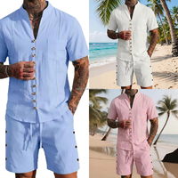 Prix d'usine en gros, chemise et short en coton et lin pour hommes, ensemble de 2 pièces pour l'été, tenues pour hommes