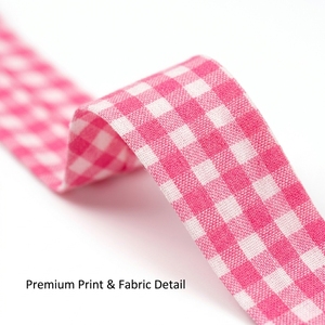 Pita Elastis Lipat Motif Kotak-kotak Gingham Custom Print, Pita Elastis Plaid untuk Ikat Rambut, Aksesoris Jahit Pakaian - Product Image 2