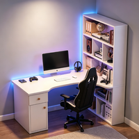 Bureau d'ordinateur incurvé avec étagère intégrée, grand bureau de jeu et d'étude, poste de travail multifonctionnel pour bureau à domicile avec rangement intégré