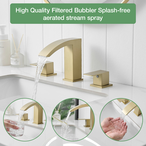 Hiện đại chải vàng 3 lỗ lưu vực vòi 8 "rộng rãi vòi nước 304 thép không gỉ nhà vệ sinh cho phòng khách phòng tắm - Product Image 2