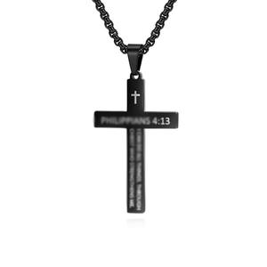 Unisex <b>Cross</b> Necklace Stainless Steel Pendant With Bible Verse For Men Women Gift Jewelry 24Inch <b>Chain</b> - Product Image 5