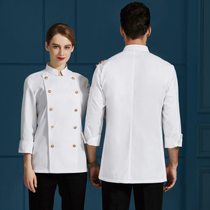 <b>Chef</b> Uniforms White Long Sleeve Cotton Brass Buttons Professional Restaurant Workwear - Product Image 2