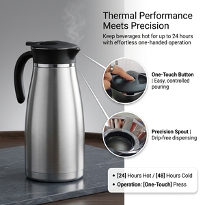 Buffet Stainless Steel Thermal Carafe Vacuum Insulated Coffee Tea Server <b>Jug</b> with Handle - Product Image 5