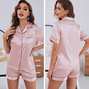 Ensemble de pyjama en satin thermique élégant et luxueux pour femmes, vêtements de nuit, taille élastique, respirant, été, ODM 100% polyester - Product Image 5