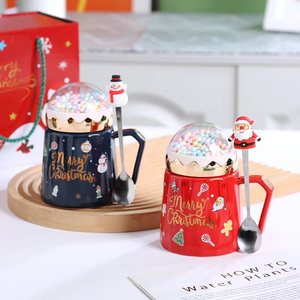 Conjunto de Caixa de Presente de Natal, Caneca de Cerâmica de Grande Capacidade com Tampa e Colher, Caneca para a Véspera de Natal, Souvenir - Product Image 2