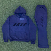 Ensemble de survêtement à capuche en coton surdimensionné unisexe survêtement en polaire deux pièces personnalisé impression bouffante 3D lavage à l'acide pantalon de survêtement évasé jogging