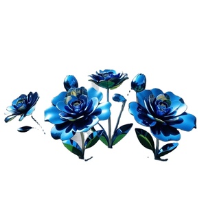 Modernas Estatuas de Flores Azules Gigantes de Metal, Esculturas de Jardín de Acero Inoxidable Pulido a Espejo para Decoración de Hoteles, Villas, Céspedes y Plazas - Product Image 1