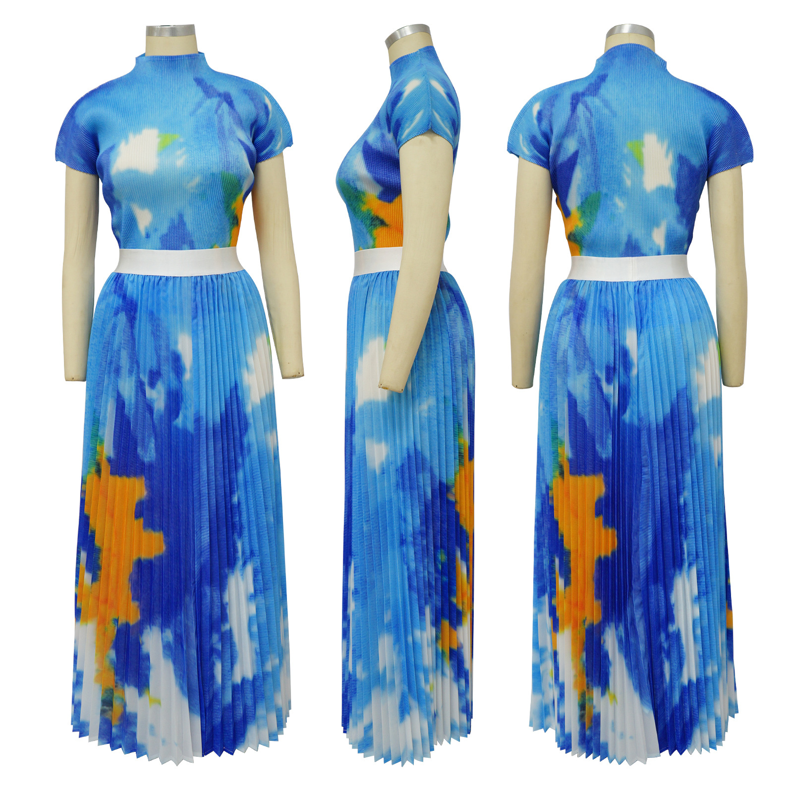 K10386 Issey Miyake Two Piece Set - Printed O Neck T-Shirt