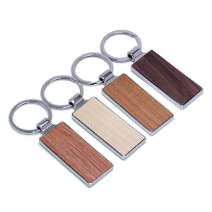 Rectangle Metal Wood Maple Walnut Rosewood Cherry Wooden Sticker Key Chain Round Keyring Holder Promotion Wood Keychain Blank