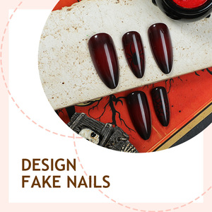 Faux ongles à presser rouge vin en forme d'amande – Faux ongles gothiques pour Halloween, finition brillante, réutilisables, pour les fêtes et le quotidien - Product Image 3