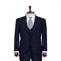 Costume d'affaires en laine bleu marine pour homme, simple boutonnage, col à revers, infroissable, coupe classique, style britannique
