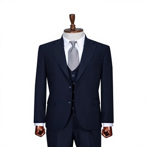 Costume d'affaires en laine bleu marine pour homme, simple boutonnage, col à revers, infroissable, coupe classique, style britannique - Product Image 1