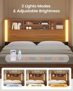 Base <span class=keywords><strong>de</strong></span> <span class=keywords><strong>Cama</strong></span> Queen Size <span class=keywords><strong>de</strong></span> Madera <span class=keywords><strong>con</strong></span> 4 Cajones <span class=keywords><strong>de</strong></span> Almacenamiento, Cabecera <span class=keywords><strong>con</strong></span> 3 Niveles <span class=keywords><strong>de</strong></span> Almacenamiento, Estación <span class=keywords><strong>de</strong></span> Carga y Luces LED para Dormitorio u Hotel - Product Image 2