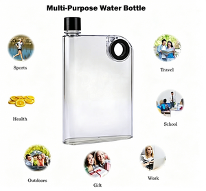 Frosted Cup Custom Printed Logo Notebook Shaped <b>Water</b> <b>Bottle</b> <b>Flat</b> Portable Transparent Plastic Cup Office Home & travel use - Product Image 3