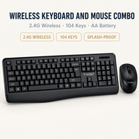 Ensemble clavier et souris sans fil 2,4 G, 104 touches, piles AA, résistant aux éclaboussures, disposition espagnole, en stock pour la vente en gros