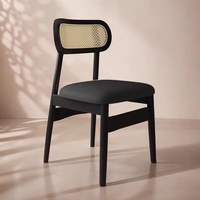 Chaise de salle à manger en bois massif en rotin PE avec coussin en éponge haute densité de style nordique pour salle à manger, maison, cuisine