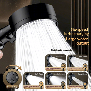 Pomme de douche pressurisée noire avec débit réglable, design moderne et simple, montage mural, robinet de douche en ABS - Product Image 2