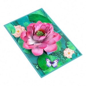 Carte de vœux créative 3D pop-up Lotus, faite à la main pour la fête des mères et des enseignants, élégante création en papier pour toutes les occasions - Product Image 2