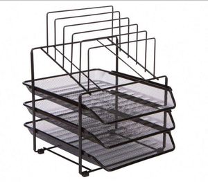 Mesh Desk Organizer and Storage - Office Organizer with 3 Sliding Letter <b>Trays</b> and 5 Vertical <b>File</b> Holders Document <b>Trays</b> Metal - Product Image 1