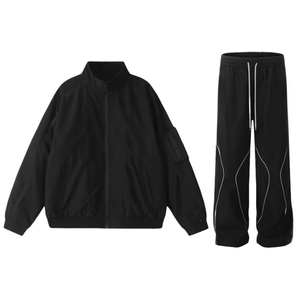 Traje Deportivo para Hombre TKAN395, Chaqueta Casual de Tela de Poliéster Personalizada, Resistente al Viento, con Bordado de Rayas, Cuello Alto y Pantalones Deportivos para Hombre - Product Image 2