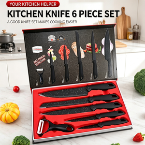 6Pcs Non Stick Kitchen <b>Knife</b> <b>Set</b> Premium Gift Box with Peeler Premium Cutlery Gift <b>Set</b> for Home Kitchen OEM Wholesale - Product Image 1