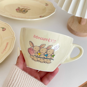 Tasse en céramique jetable style coréen Ins rétro, couleur crème carrousel français, pour petit-déjeuner, lait, jus, café à la maison - Product Image 1